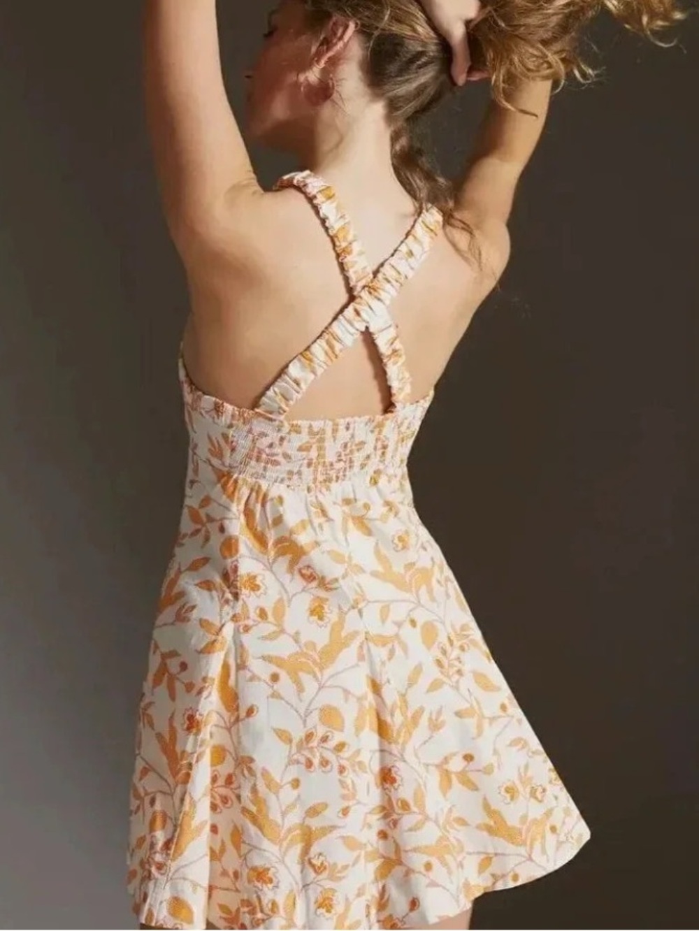 💕 Maeve Anthropologie White Sundress with Yellow Floral Print and Crossed Back